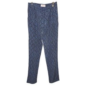 Derek Lam 10 Crosby Pants 10 Blue Red Lagoon Silk Casual Comfort Designer Geo